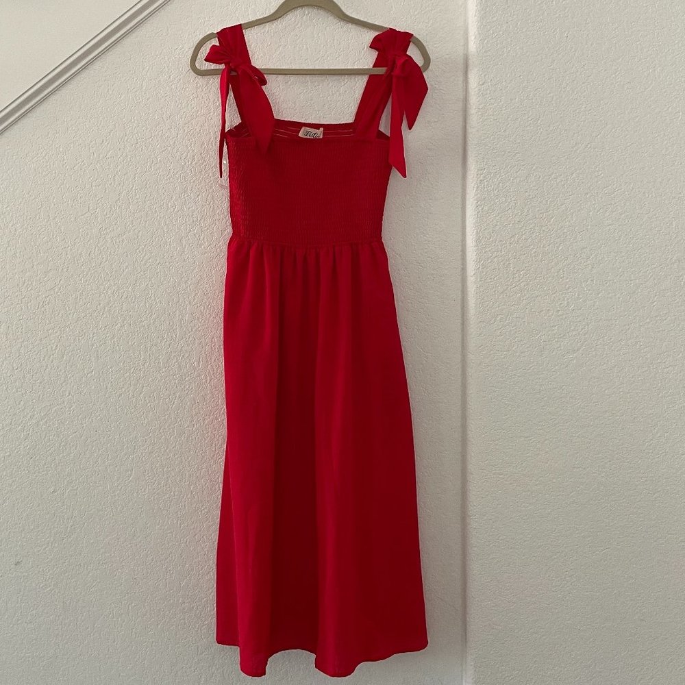 Listicle Red Smocked Midi Dress